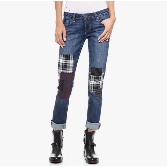 PAIGE JIMMY JIMMY PATCH PLAID BOYFRIEND JEANS SIZE 28 - Picture 6 of 13